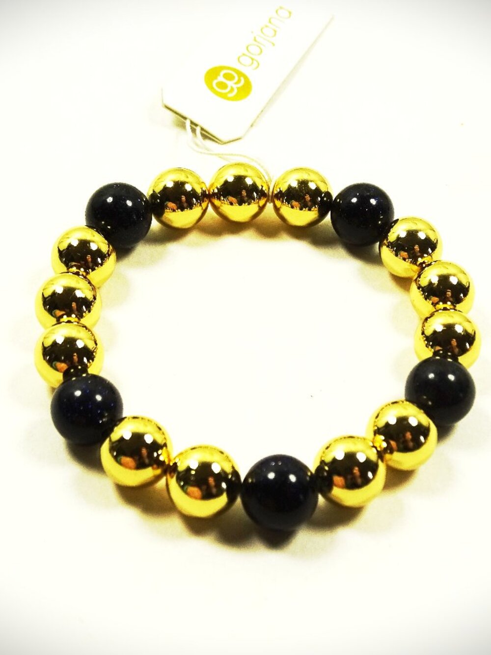 GORJANA Yellow Gold Plated & Sandstone Dark Blue Beads Stretch Bracelet
